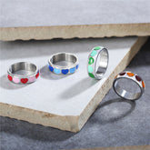 Ins Rainbow Epoxy Heart Ring Y2K Style Titanium Steel Epoxy Heart Ring